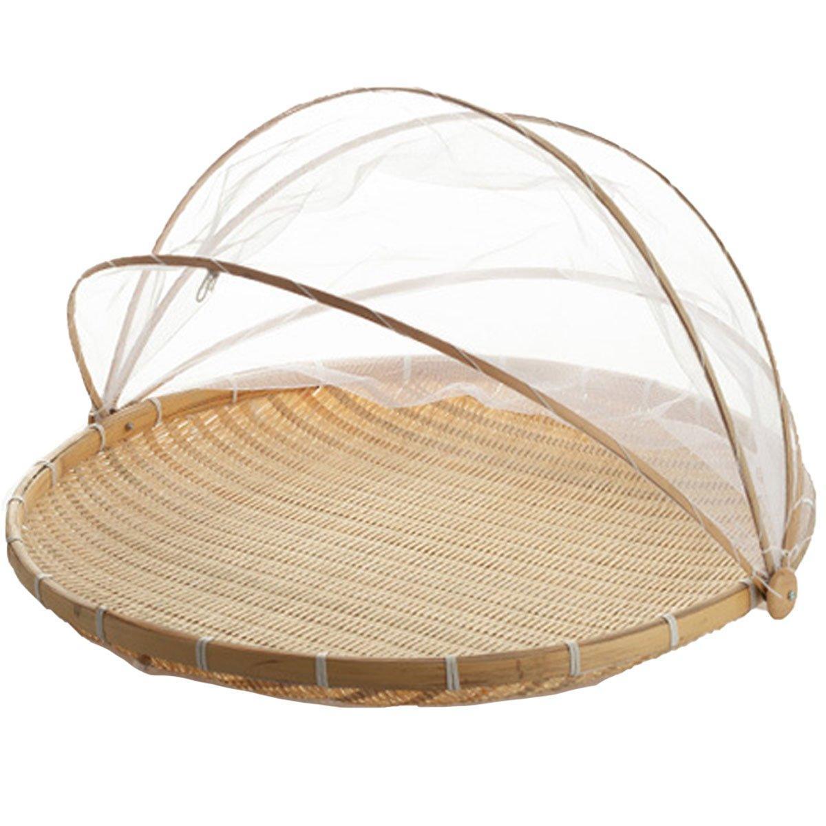 Bamboo Storage Basket with Mesh Cover for Fruit Vegetables Food Buns Kitchen - 42CM 7