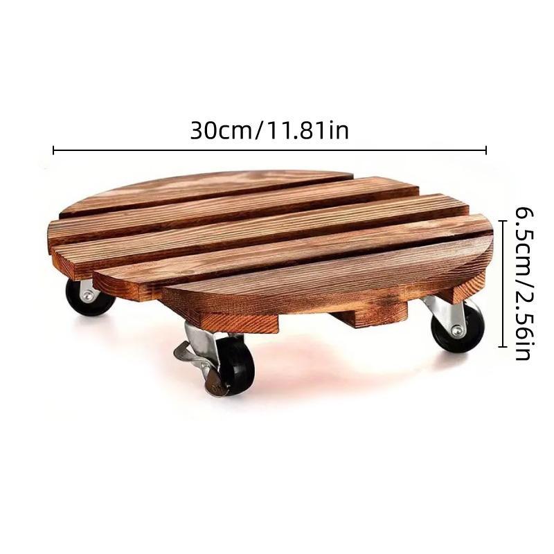 Wooden Round Universal Wheel Planter Base Tray Mobile Planter Stand for Garden 3