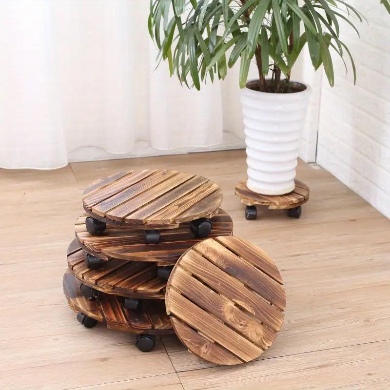Wooden Round Universal Wheel Planter Base Tray Mobile Planter Stand for Garden 4