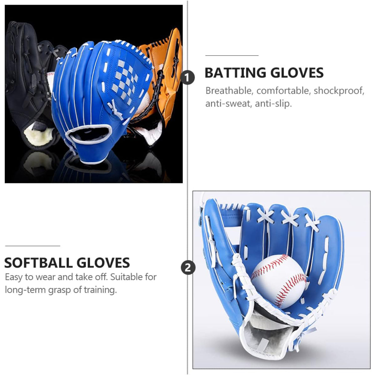 Baseball Glove Thickened Softball Glove Pitcher Mitt Sports Training Outdoor - Brown - 12.5in 4