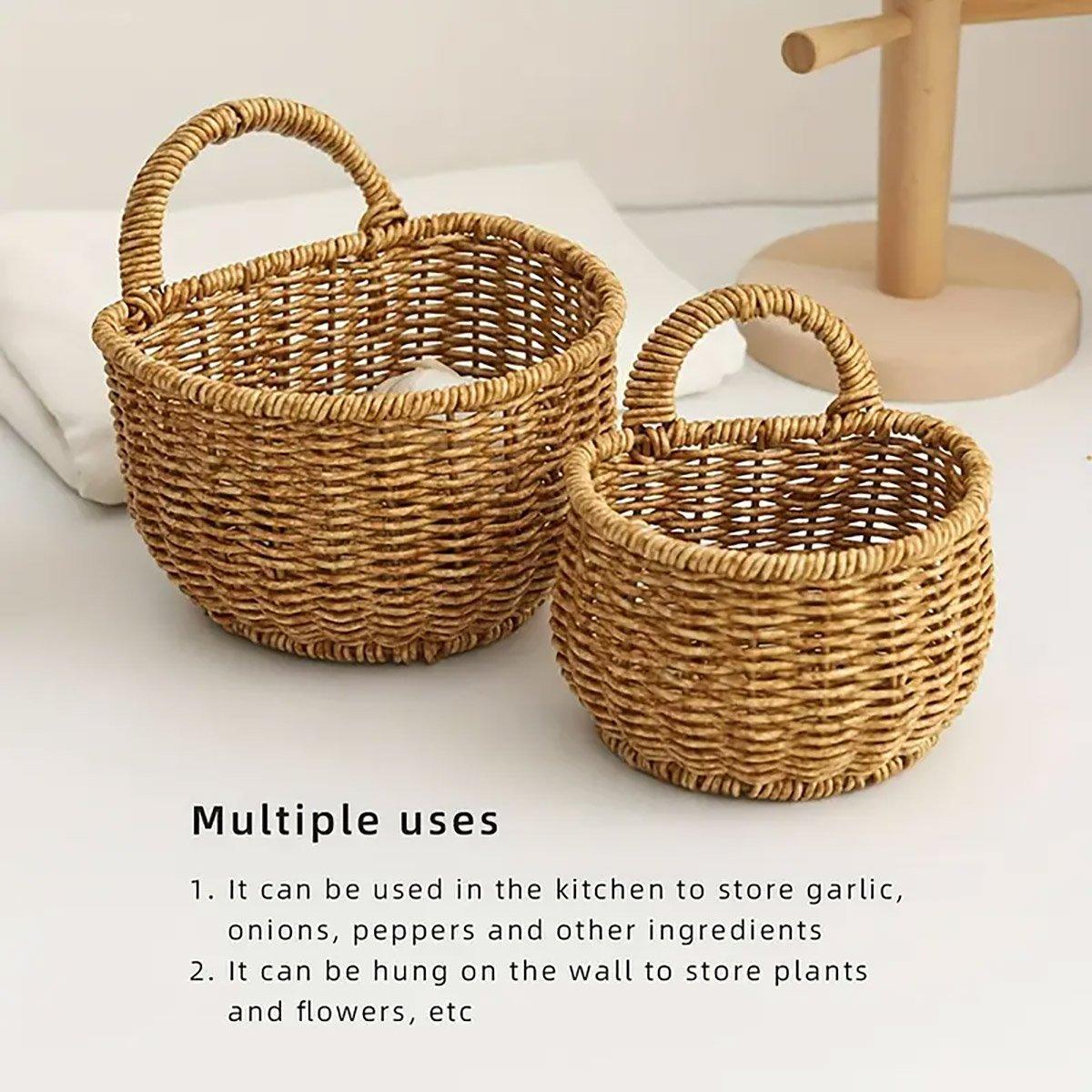 Imitation Rattan Woven Storage Basket Shelf Organizer Wash Rack for Home Decor - Large 5