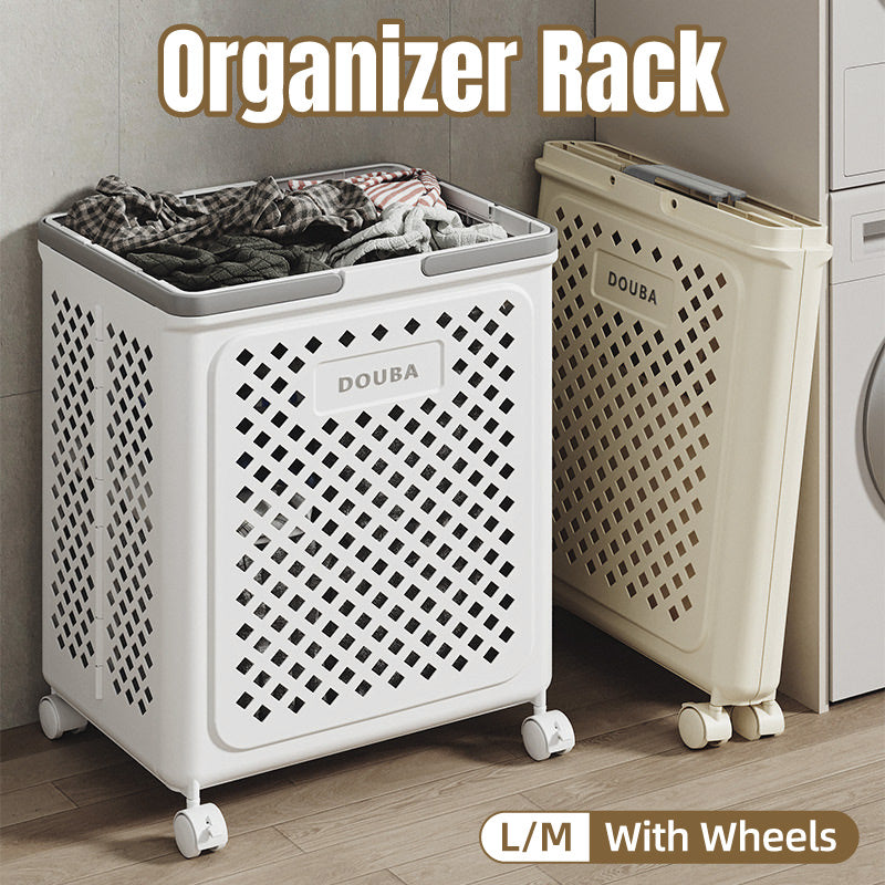 Folding Laundry Basket with Wheel Large Capacity Removable Dirty Clothes Storage - Beige-M