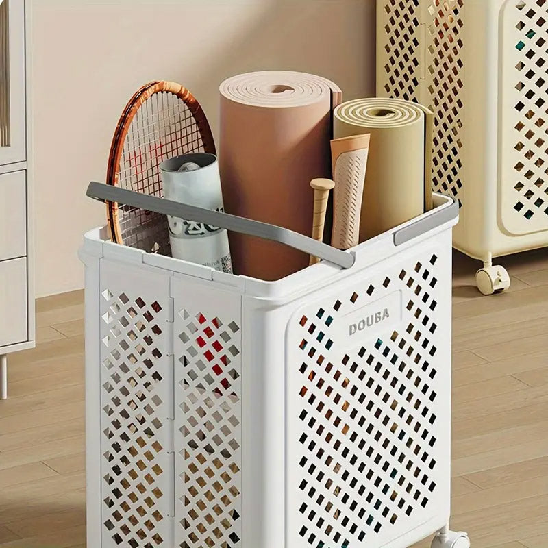 Folding Laundry Basket with Wheel Large Capacity Removable Dirty Clothes Storage - Beige-M 4