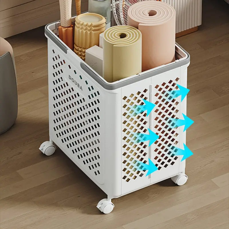Folding Laundry Basket with Wheel Large Capacity Removable Dirty Clothes Storage - Beige-M 5