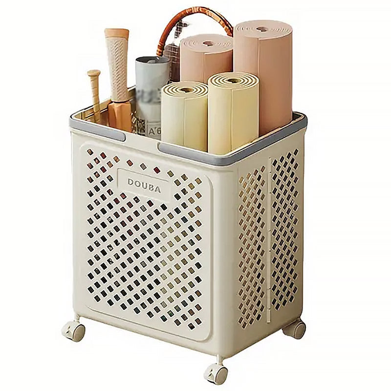 Folding Laundry Basket with Wheel Large Capacity Removable Dirty Clothes Storage - Beige-M 6