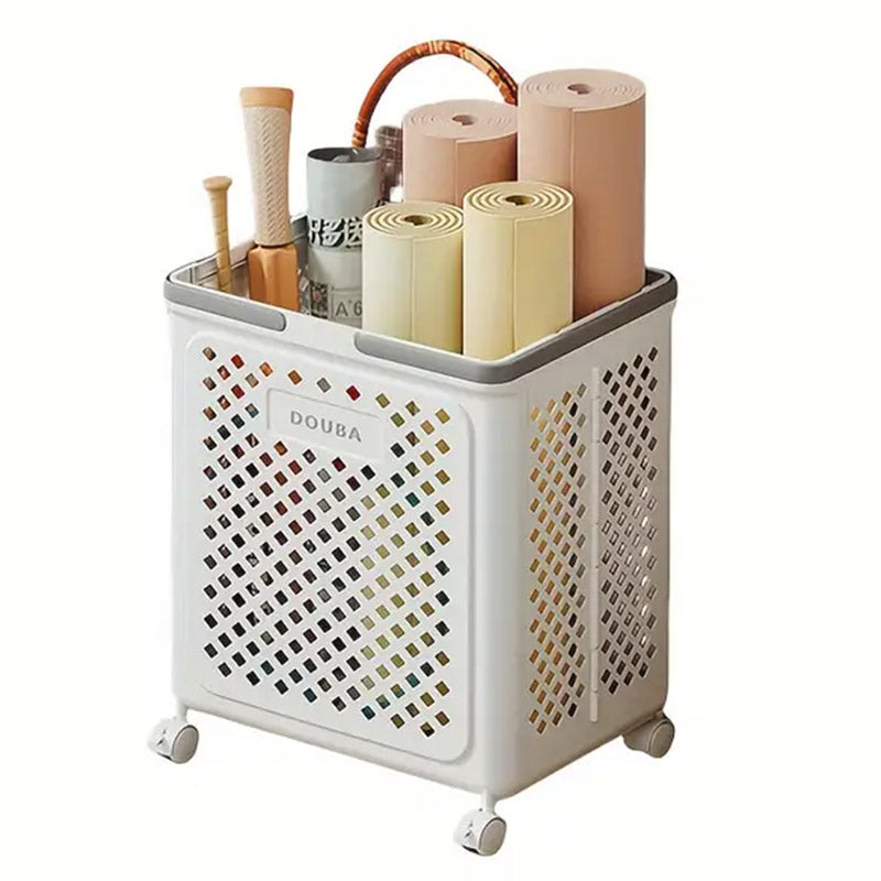 Folding Laundry Basket with Wheel Large Capacity Removable Dirty Clothes Storage - Beige-M 7