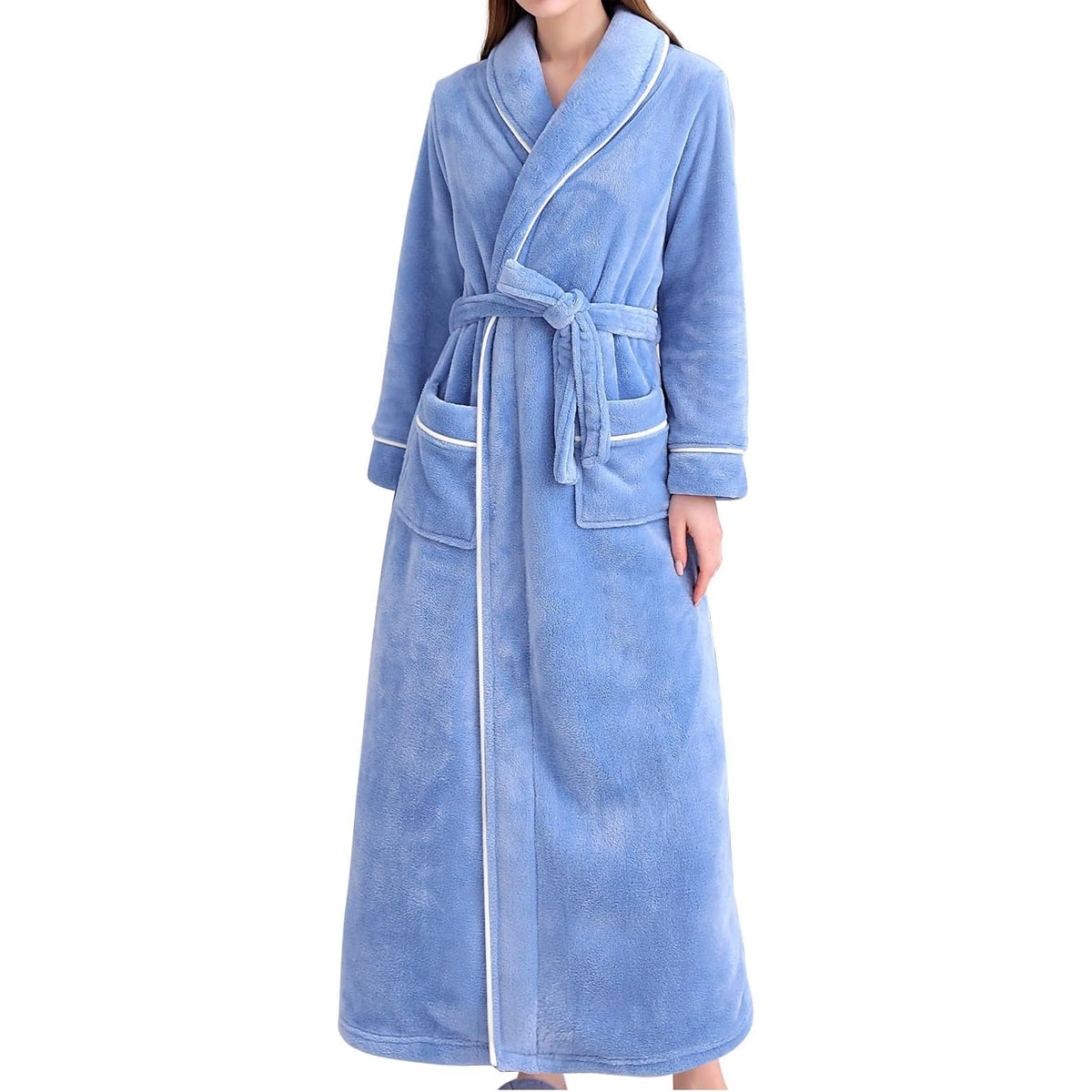 Flannel Bathrobe Set Autumn Winter Coral Fleece Nightgown for Men and Women Warm - Grey 6