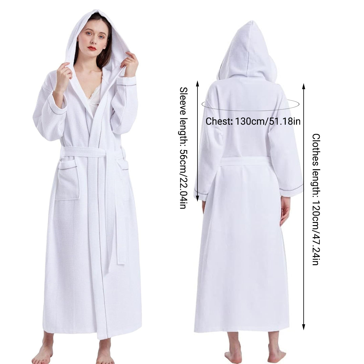 Hotel Bathrobe Waffle Hooded Robe Soft Absorbent for Men and Women Unisex Towels 3