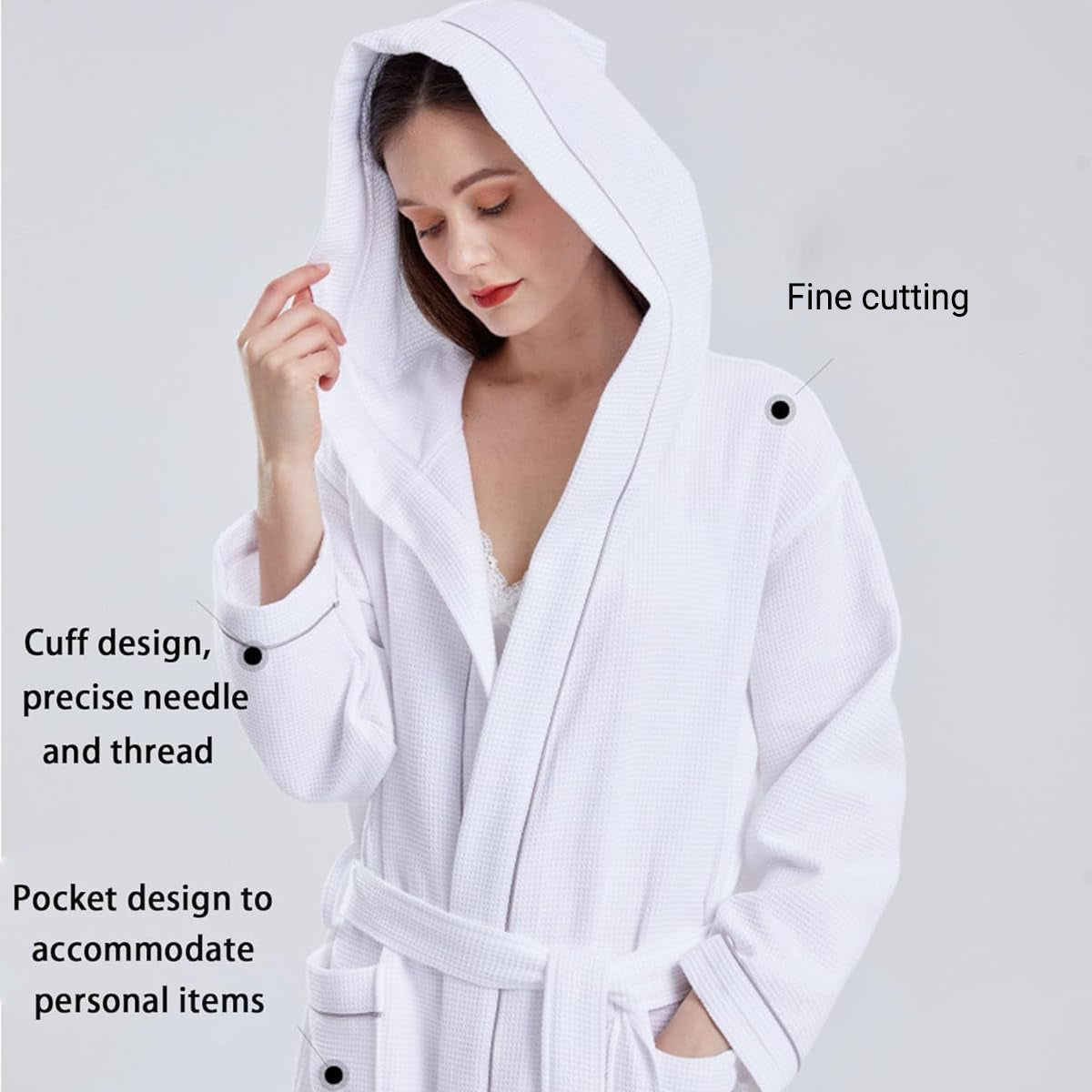 Hotel Bathrobe Waffle Hooded Robe Soft Absorbent for Men and Women Unisex Towels 4
