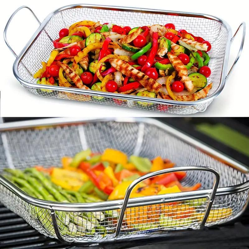 Stainless Steel Square Barbecue Basket Multifunctional Tray Grilling Vegetables 4