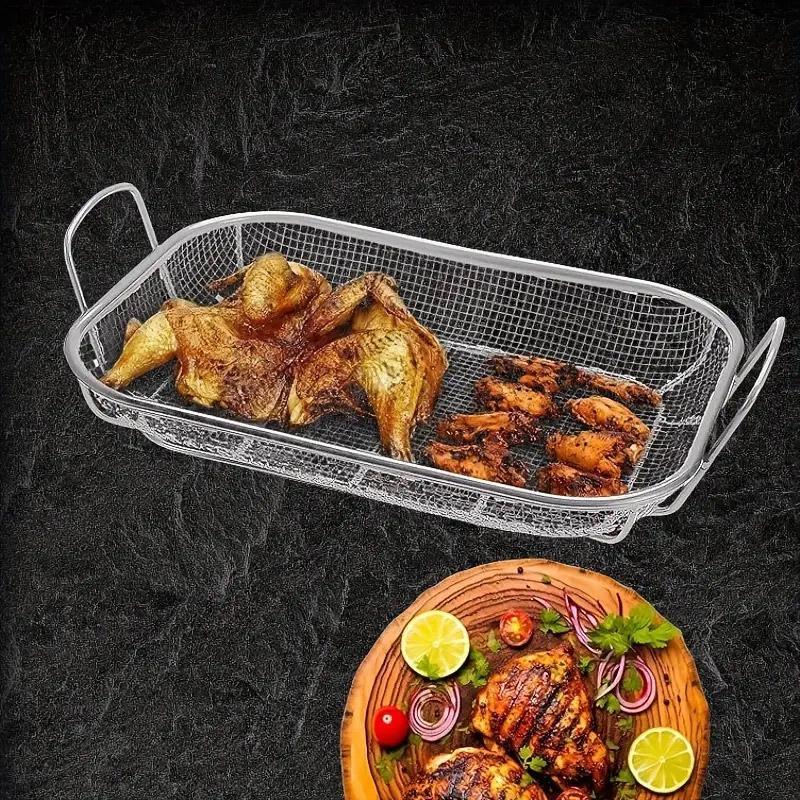 Stainless Steel Square Barbecue Basket Multifunctional Tray Grilling Vegetables 5