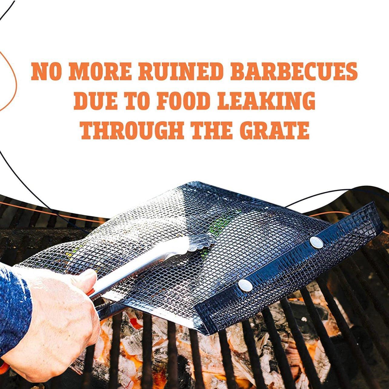 24x14CM BBQ Grilling Mesh Reusable Bag Outdoor Camping Barbecue Grill Mats Cooking Pads - Black 4