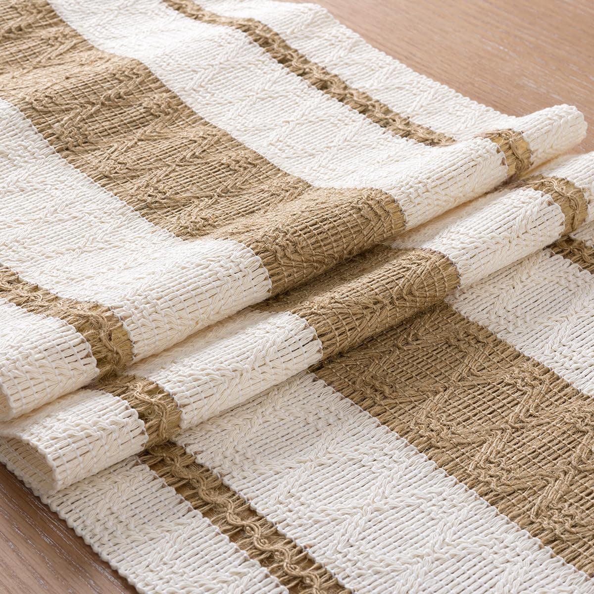 Cotton Linen Table Runner with Knot Tassel Bed End Towel Long Tablecloth Mat - Beige 4