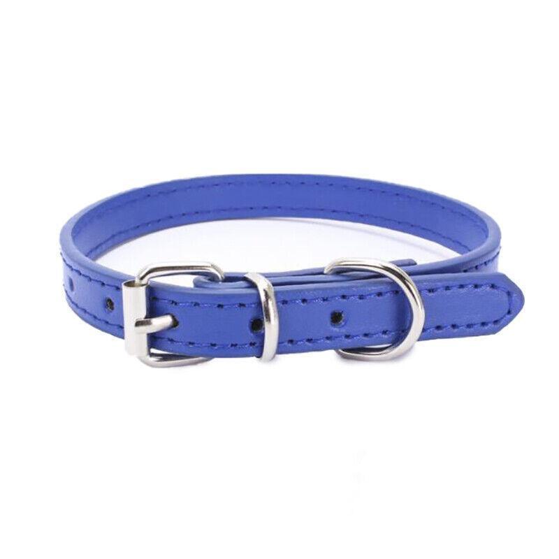 Dog Collar Pet Puppy Adjustable Neck Strap Pu Leather S - Blue 7
