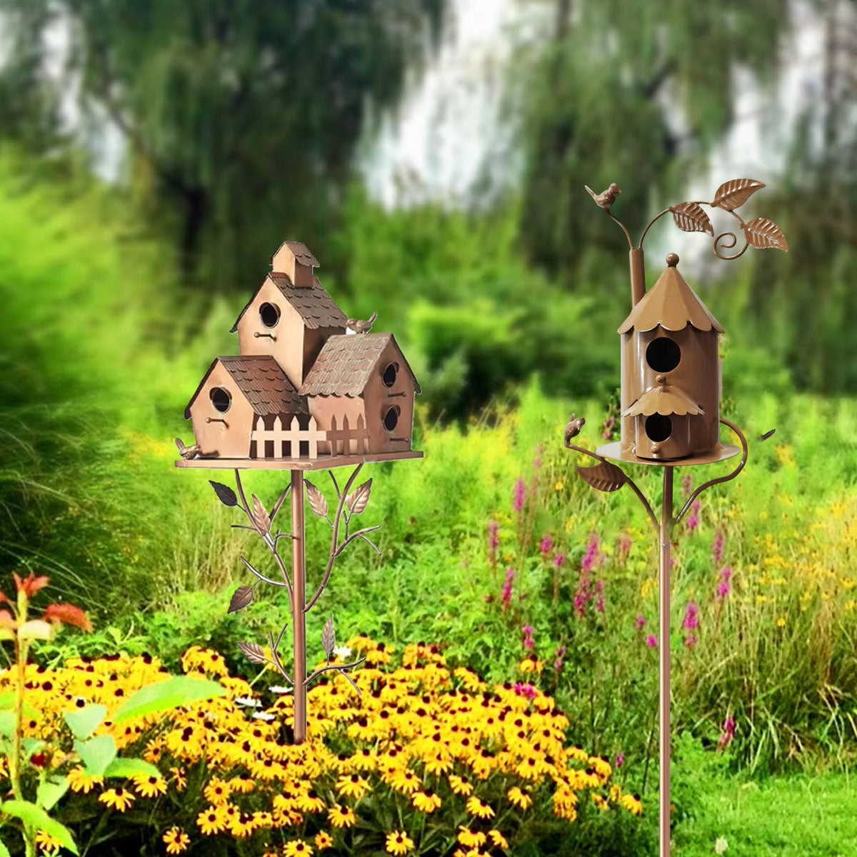 Birdhouse Garden Stakes Outdoor Yard Ornaments for Lawn and Garden Decoration - D 4