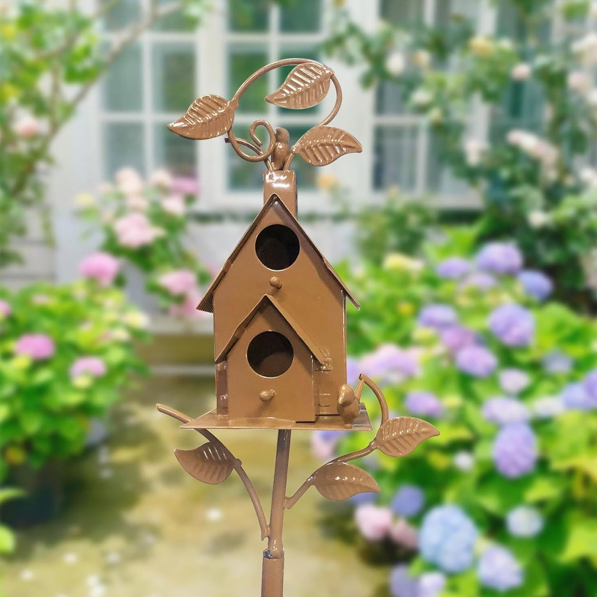 Birdhouse Garden Stakes Outdoor Yard Ornaments for Lawn and Garden Decoration - D 5
