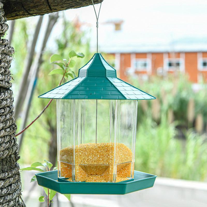 Garden Hanging Wild Bird Feeder Birds Gazebo Shape Container Waterproof Outdoor - Green 3