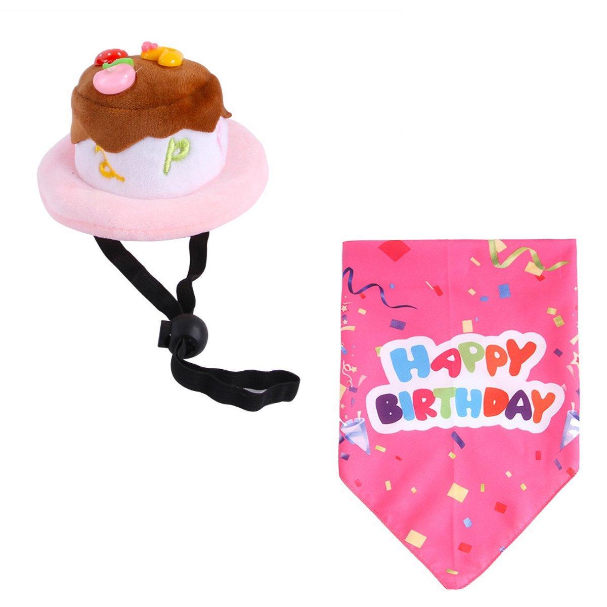 Pet Birthday Cake Hat and Triangle Towel combination Fun Party Dress Up for Pets - Pink 6