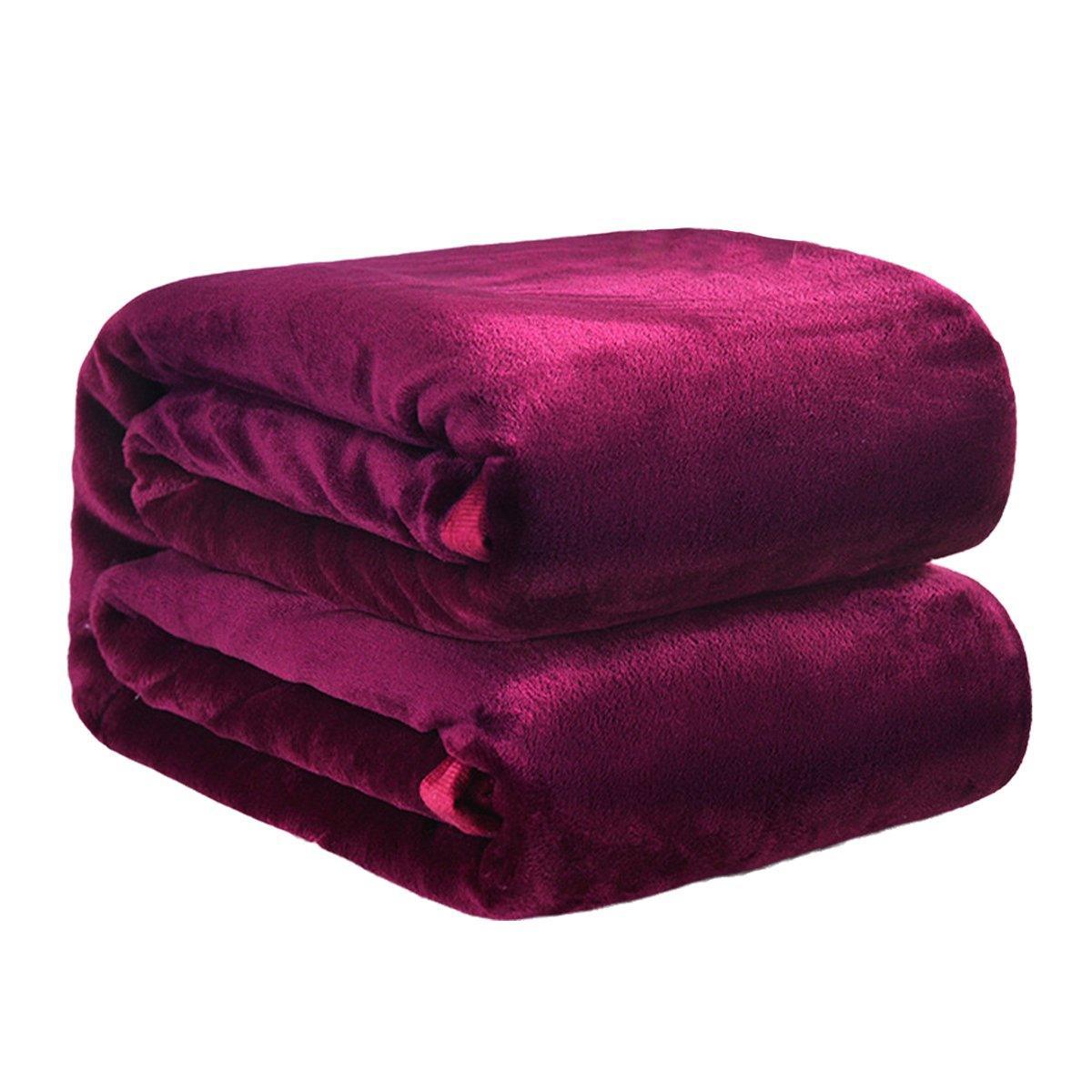 Soft Winter Flannel Blanket for Office Home Lunch Break Warm Cozy Throw Blanket - Wine Red 7