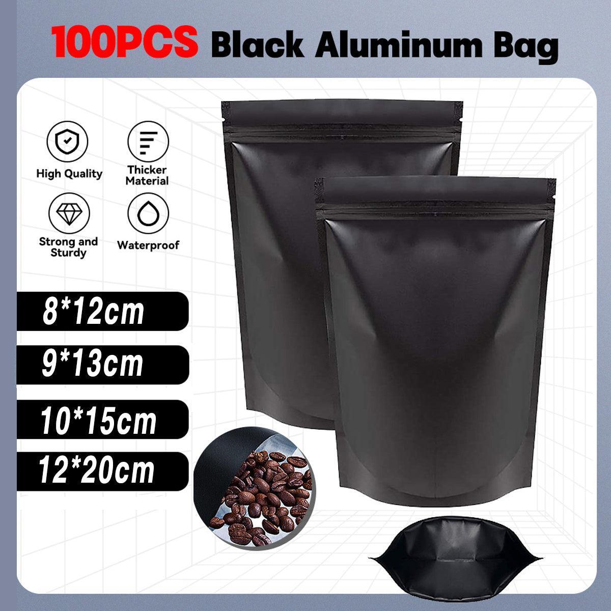 100PCS Black Aluminum Bag Mylar Foil Pouch Heat Sealer Food Storage Package Bags - 10x15cm