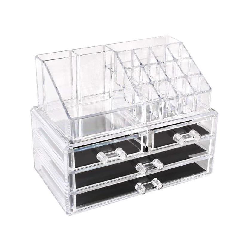 Holder Cosmetic Makeup Organiser 4 Drawer Storage Jewellery Box Clear Acrylic - With Black Mesh Pad 6