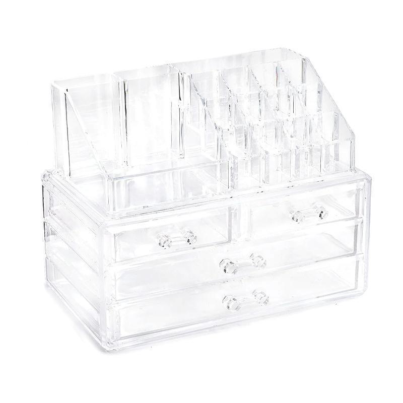 Holder Cosmetic Makeup Organiser 4 Drawer Storage Jewellery Box Clear Acrylic - With Black Mesh Pad 7