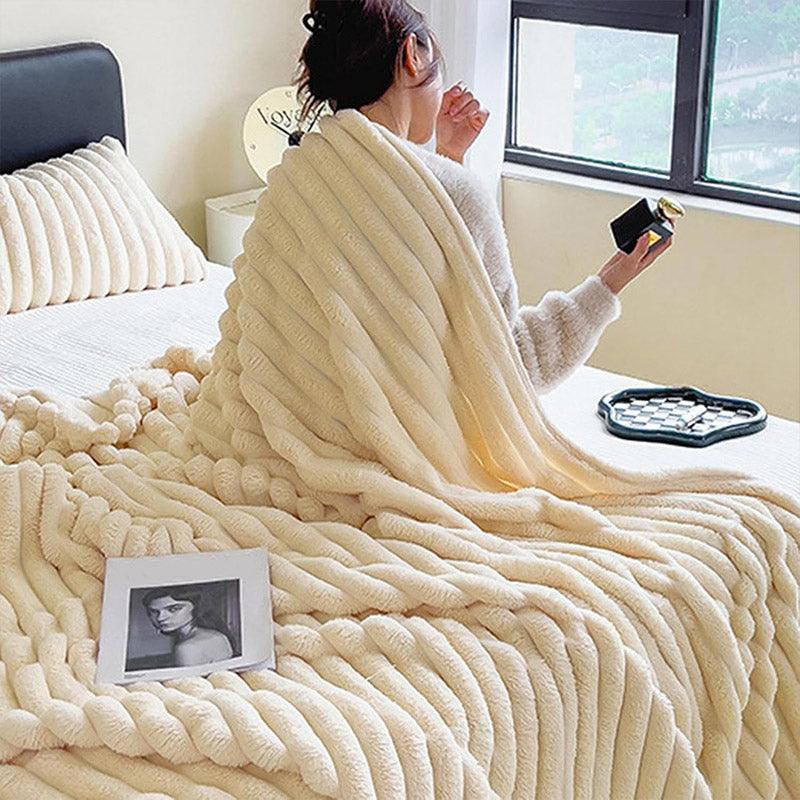 Plush Blanket Leisure Blanket Autumn Winter Warm Nap Throw Soft Cozy - Khaki-150x200cm 5