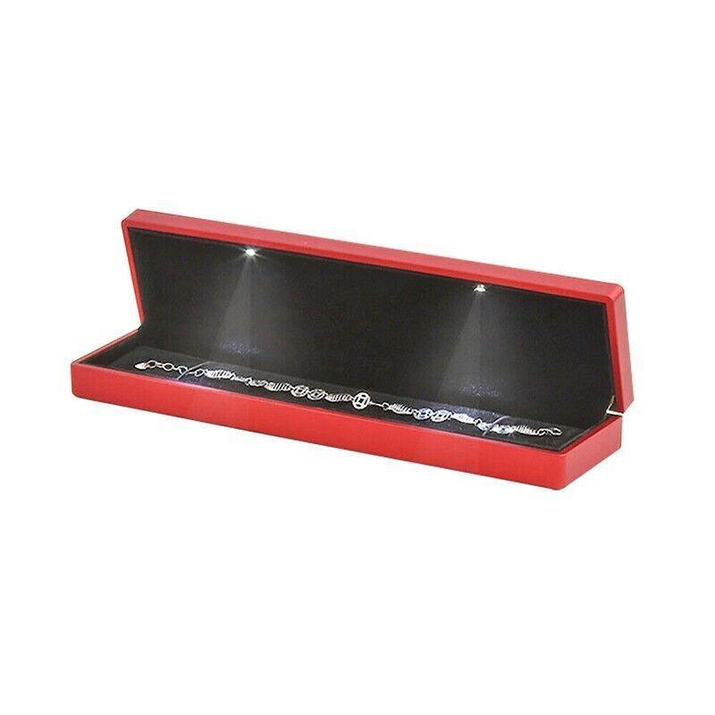 Led lighted Jewelry Necklace Box Case Jewellery Display Gift Ring Storage - Red 3