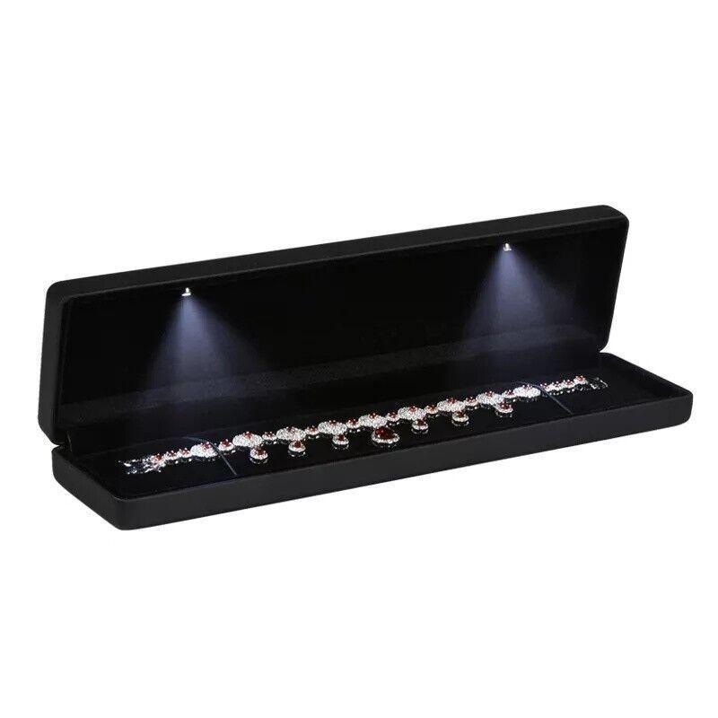 Led lighted Jewelry Necklace Box Case Jewellery Display Gift Ring Storage - Red 5