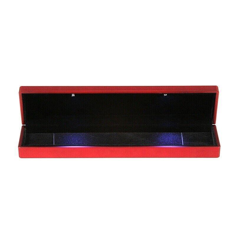 Led lighted Jewelry Necklace Box Case Jewellery Display Gift Ring Storage - Red 7