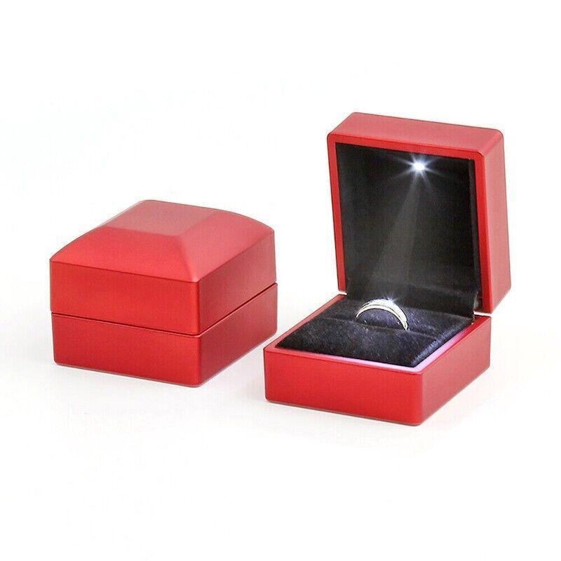 LED Lighted Jewelry Pendant Box Case Jewellery Display Gift Storage - Red 7