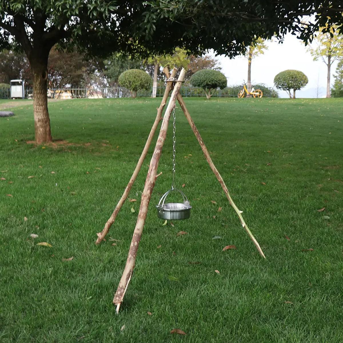 Outdoor Bonfire Rack Hanging Pot Picnic Fire Stand Stainless Steel Portable Foldable Tripod 5