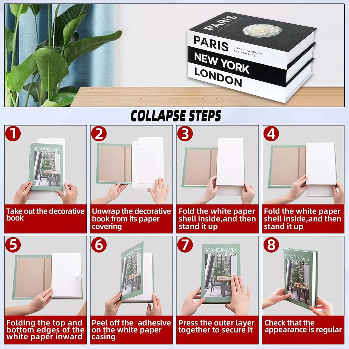 3 PCS Modern Decorative Books Set Foldable Fake Books for Display City Theme - B 4