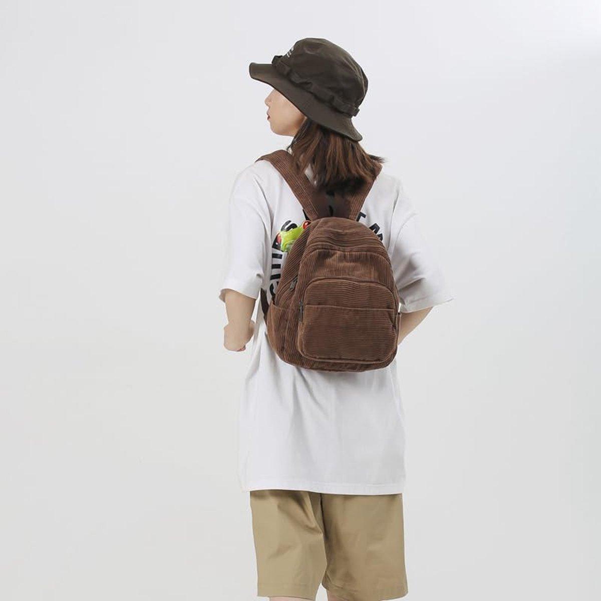 Schoolbag Corduroy Shoulder Bag Simple Mini Backpack for Daily Casual Use 5