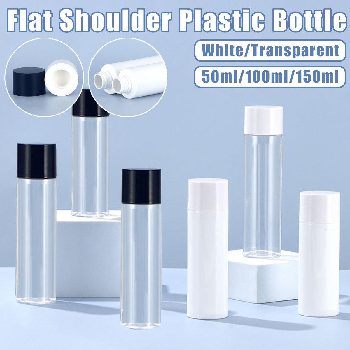 50/100/150ml Plastic Toner Lotion Bottles Refillable Travel Cosmetic Containers - White Lid + White Bottle - 50ml