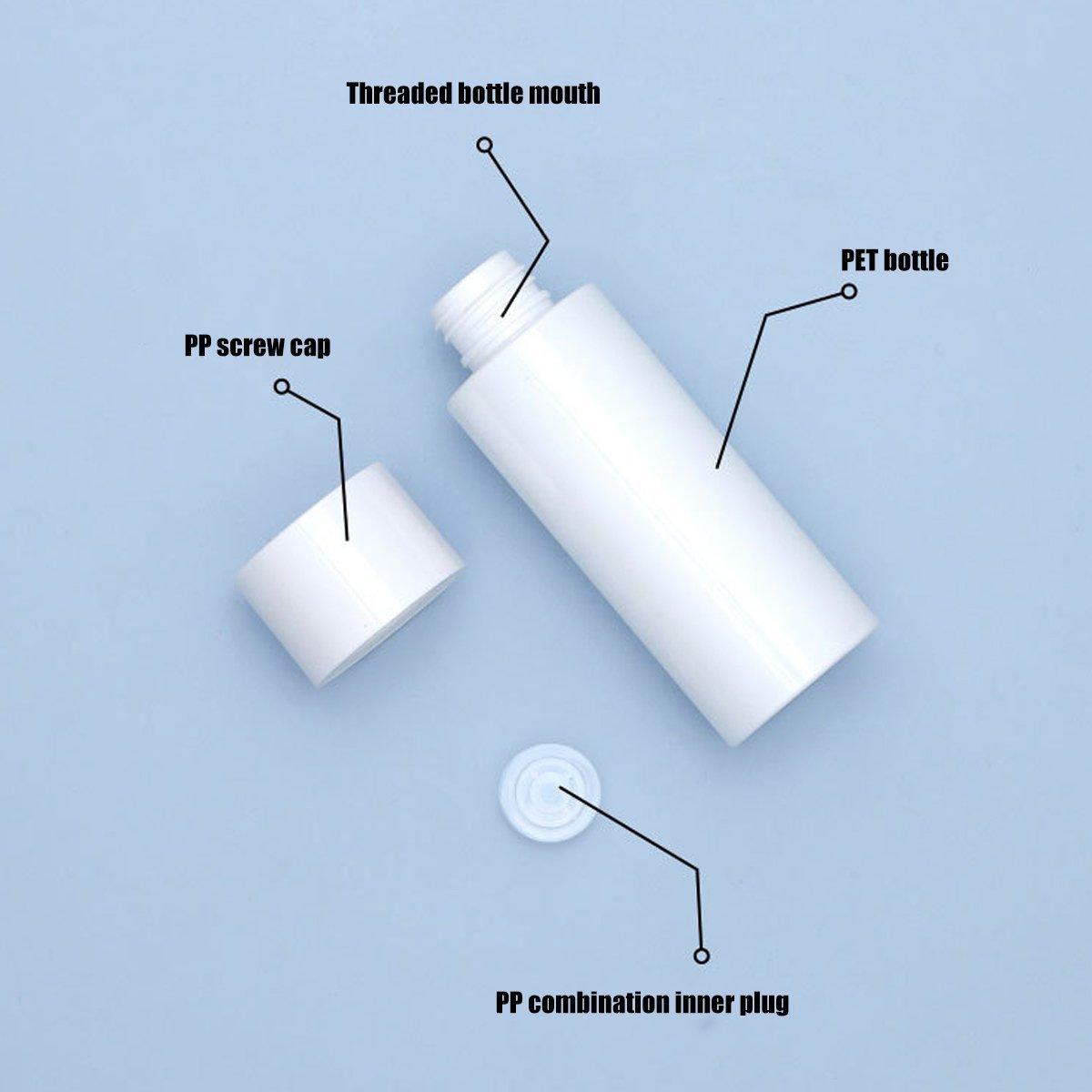 50/100/150ml Plastic Toner Lotion Bottles Refillable Travel Cosmetic Containers - White Lid + White Bottle - 50ml 3