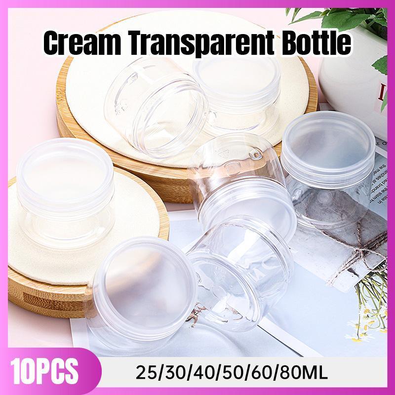 10pcs Transparent Wide Mouth Plastic Jars with Cap Skin Care Cream Containers - 40ml