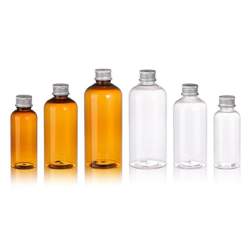 20pcs Brown Transparent Cosmetic Bottles with Aluminum Lids for Packaging - Brown-200ml