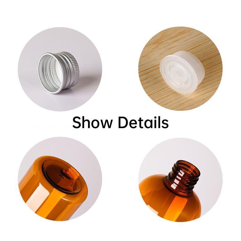 20pcs Brown Transparent Cosmetic Bottles with Aluminum Lids for Packaging - Transparent-100ml 5