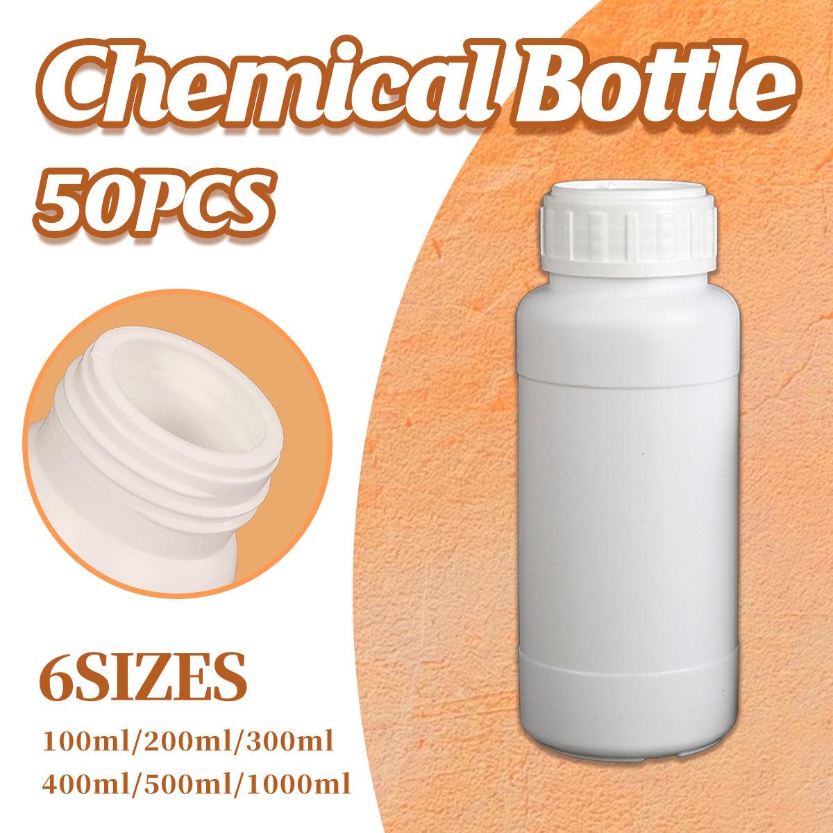 50pcs Chemical Bottle White Plastic Sample Reagent Bottles for Lab Storage - 200ml