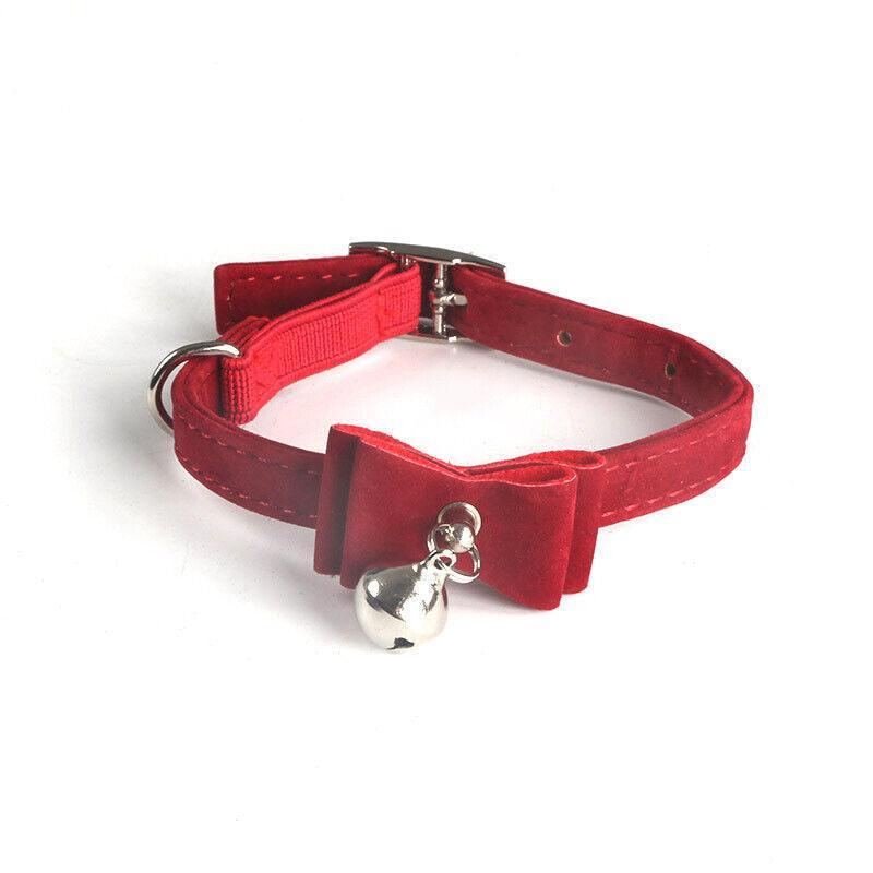 1× Adjustable Suede Cat Collar with Bow Bell Pink Blue Black Red - Black 13