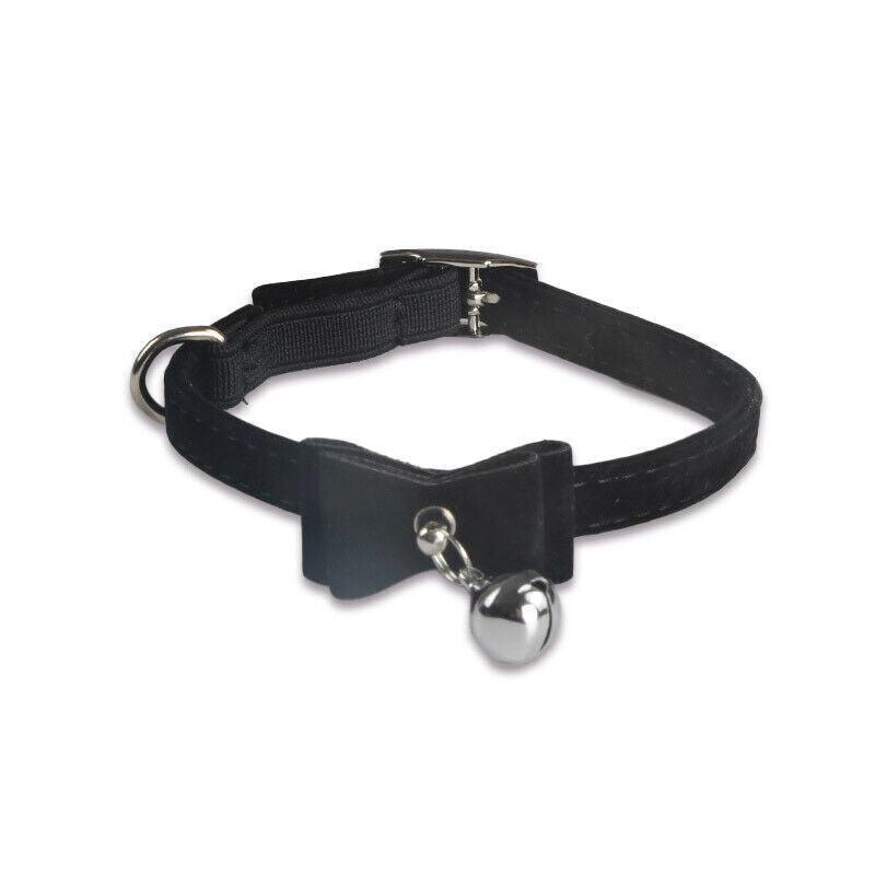 1× Adjustable Suede Cat Collar with Bow Bell Pink Blue Black Red - Blue 6