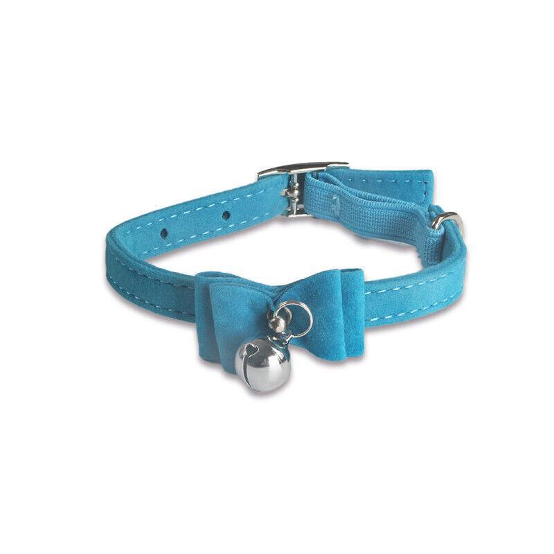 1× Adjustable Suede Cat Collar with Bow Bell Pink Blue Black Red - Brown 7