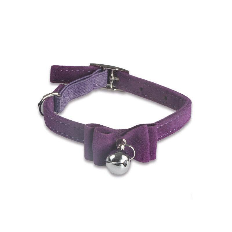 1× Adjustable Suede Cat Collar with Bow Bell Pink Blue Black Red - Purple 10