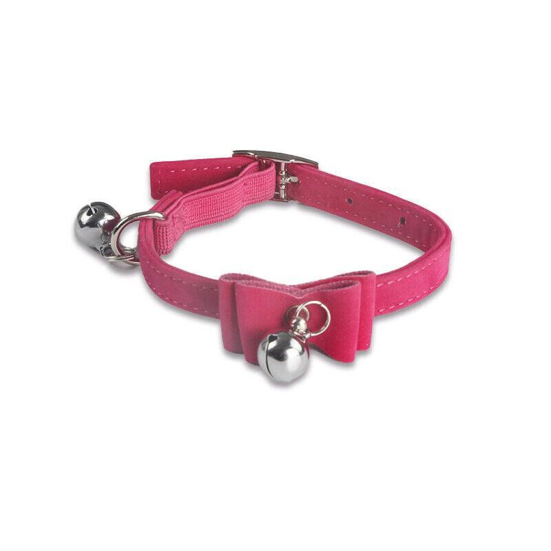 1× Adjustable Suede Cat Collar with Bow Bell Pink Blue Black Red - Purple 12