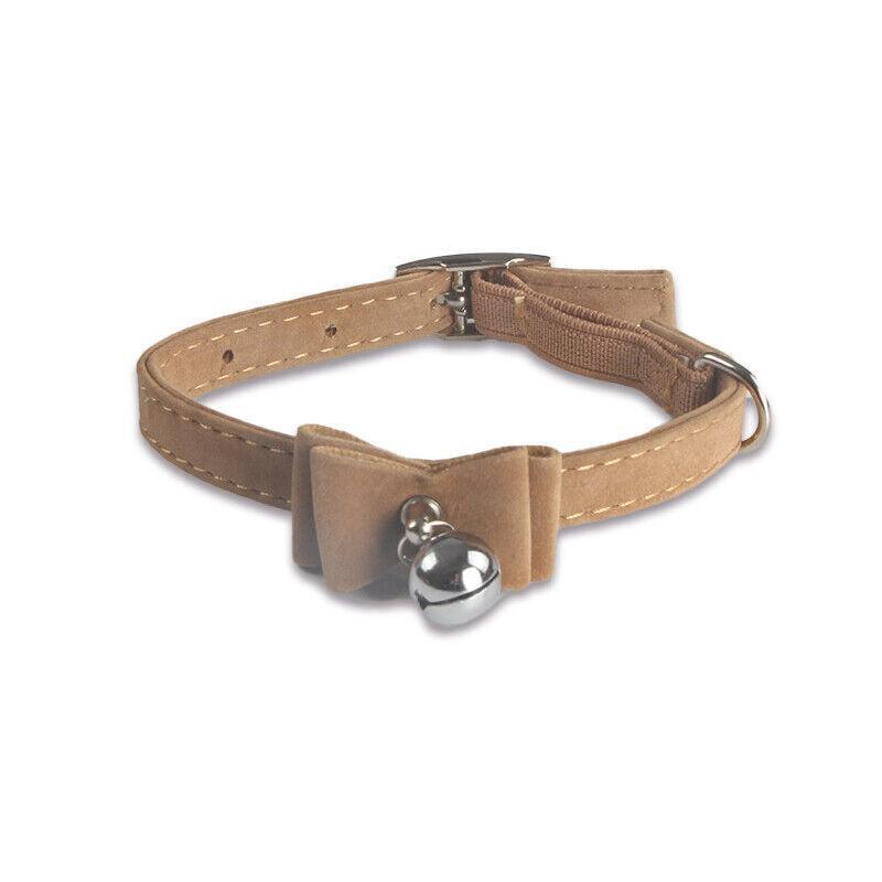 1× Adjustable Suede Cat Collar with Bow Bell Pink Blue Black Red - Red 8