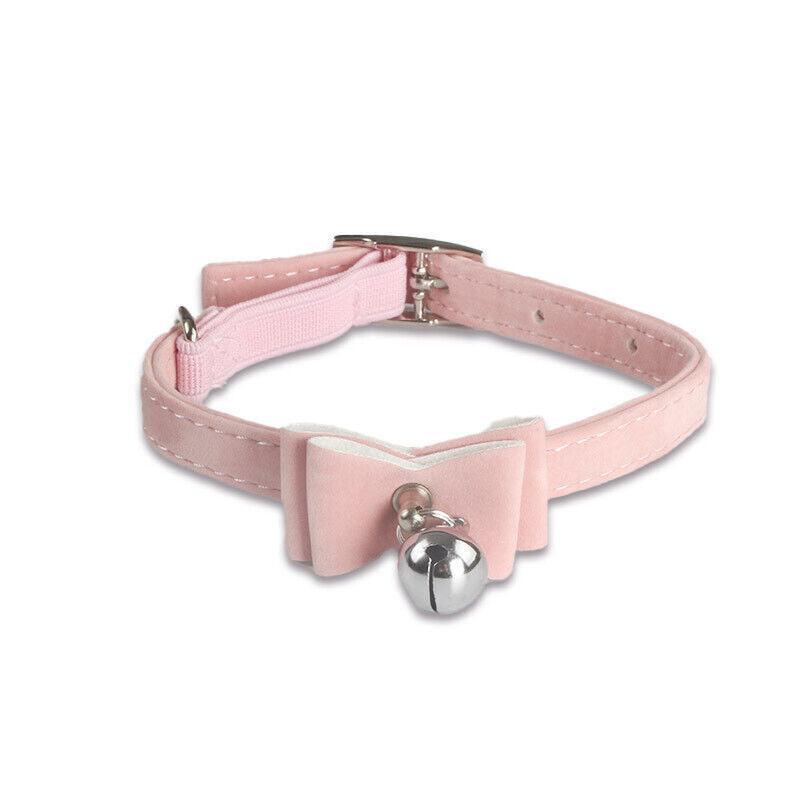 1× Adjustable Suede Cat Collar with Bow Bell Pink Blue Black Red - Red 9