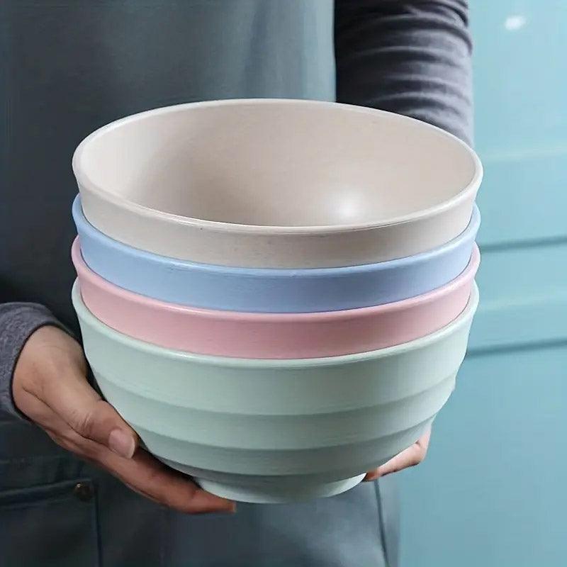 4pcs Wheat Straw Rice Bowl Round Noodle Bowl Drop Proof Kitchen Tableware Set 4