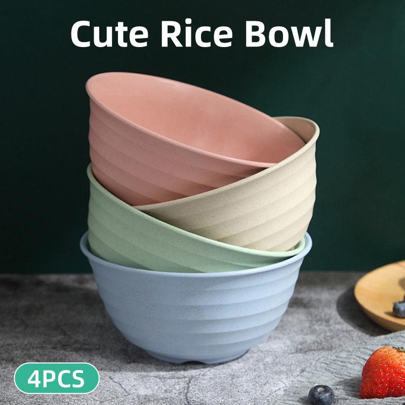 4pcs Wheat Straw Rice Bowl Round Noodle Bowl Drop Proof Kitchen Tableware Set 5