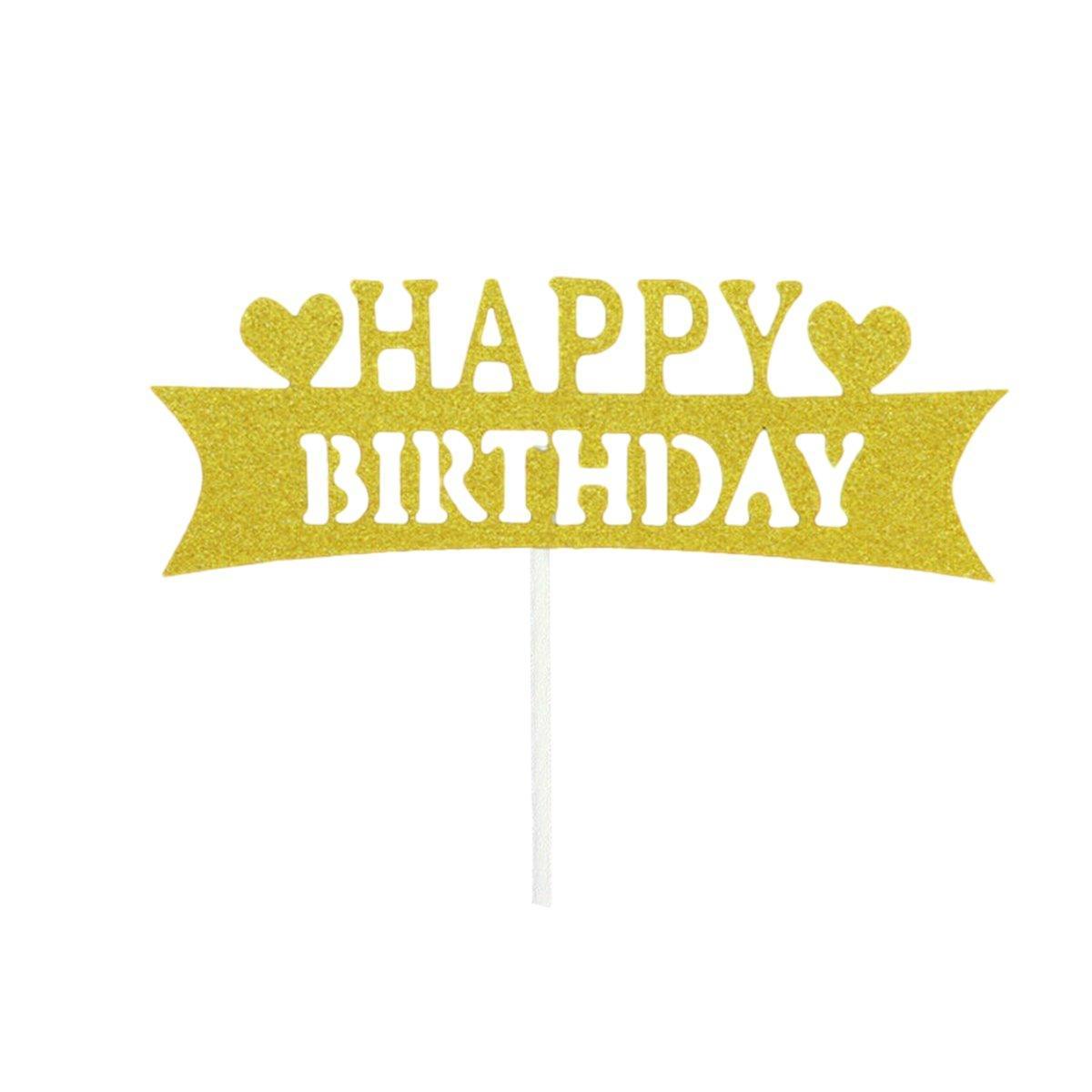 Happy Birthday Cake Topper Colour Printed Acrylic Party Decorations - Gold-Bowknot 9